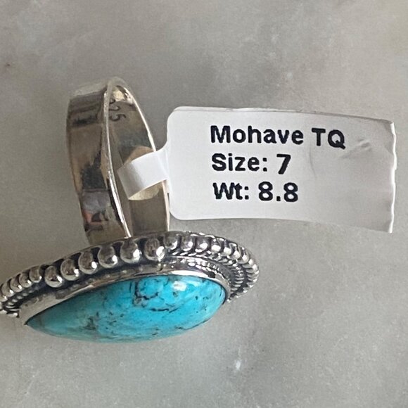 NEW Mojave Turquoise and Beaded Border Sterling Silver Ring Size 7 - Picture 4 of 5